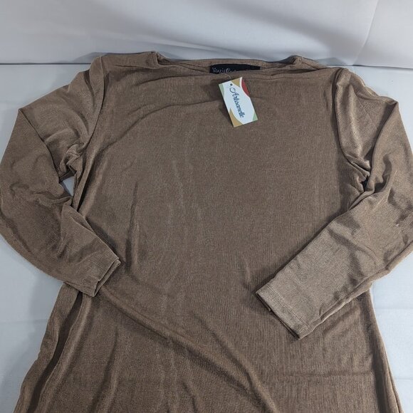 Magic Scarf Company Tan Beige Long Sleeve Shirt Tunic One Size S-L Asymmetrical - Picture 3 of 14